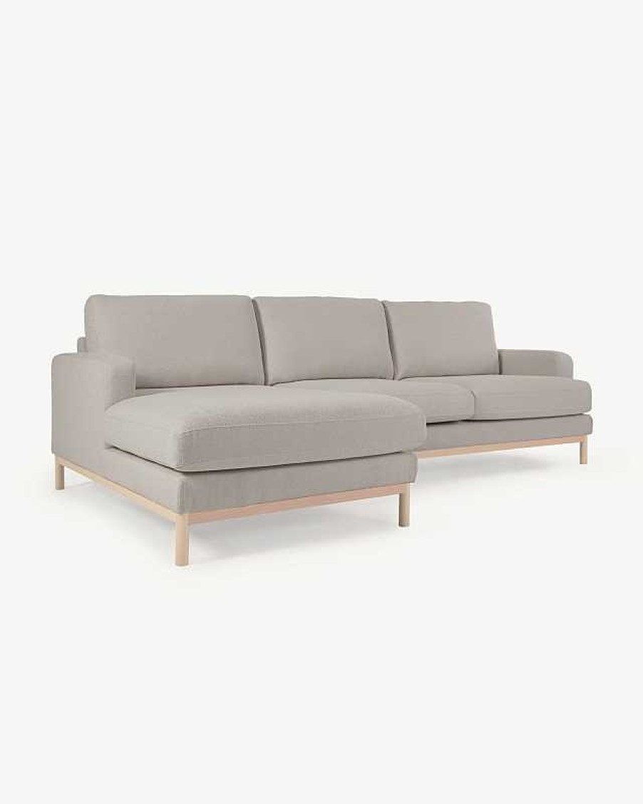 Sof S Kave Home | Sof Mihaela 3 Plazas Con Chaise Longue Izquierdo De Borrego Gris 264 Cm