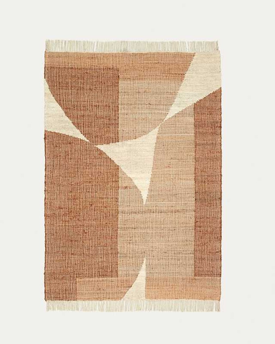 Decoraci N Kave Home Alfombras Modernas | Alfombra Cabanes De Yute Y Algod N Natural Y Marr N 160 X 230 Cm