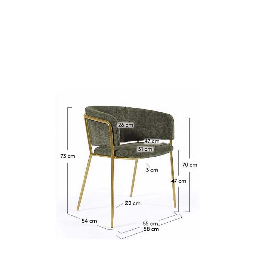 Sillas Kave Home | Silla Runnie Chenilla Verde Oscuro