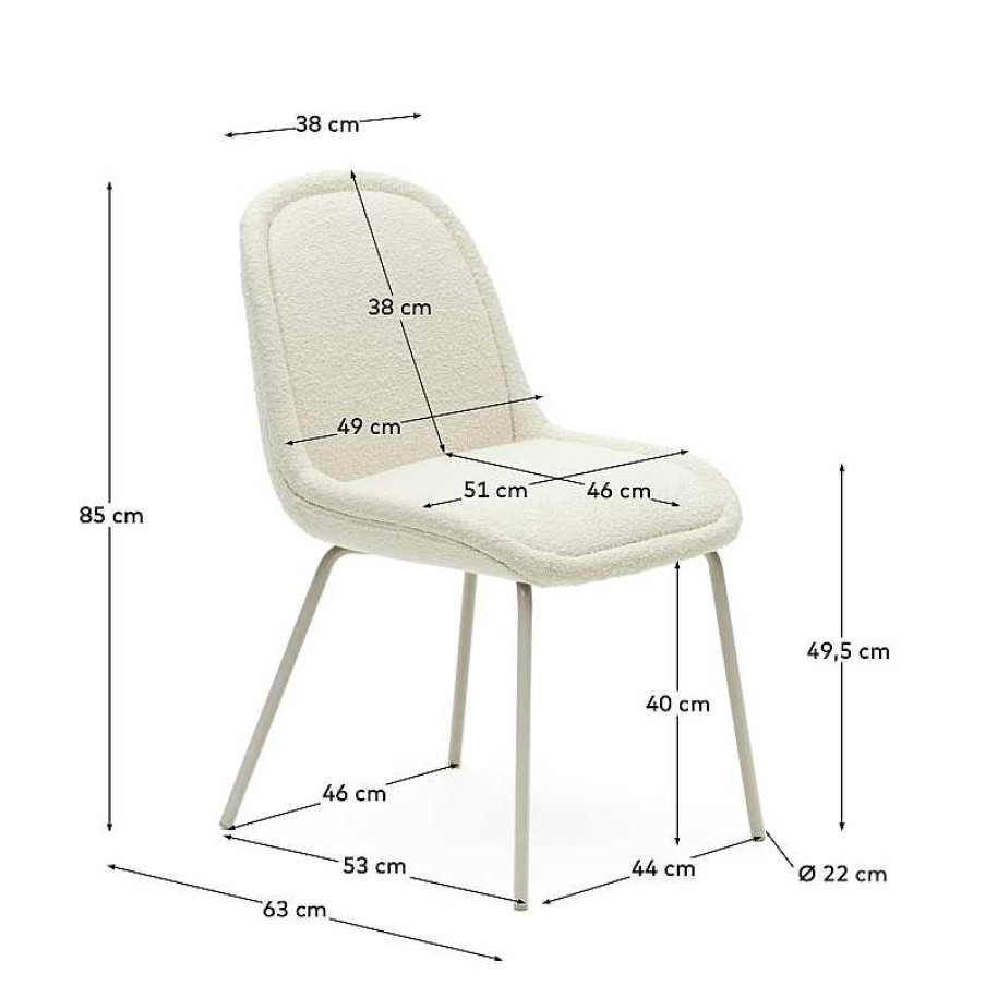 Sillas Kave Home | Silla Aimin De Borreguito Blanco Y Patas De Acero Con Acabado Pintado Beige Mate