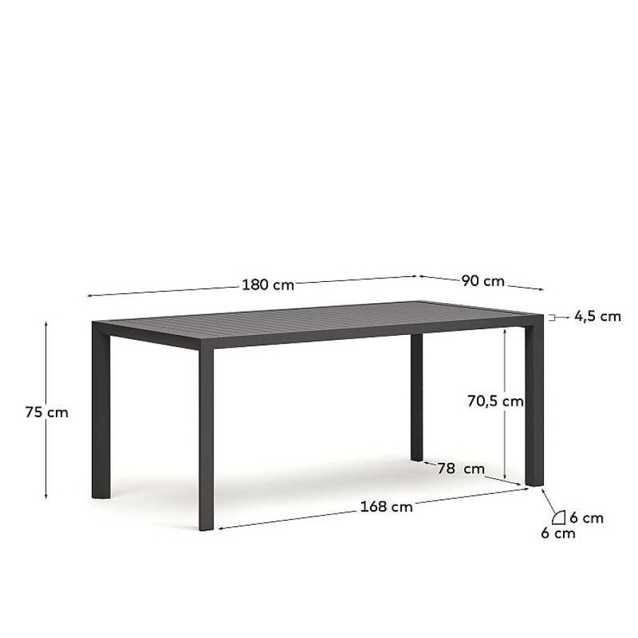 Muebles De Jard N Kave Home | Mesa De Exterior Culip De Aluminio Con Acabado Gris 180 X 90 Cm