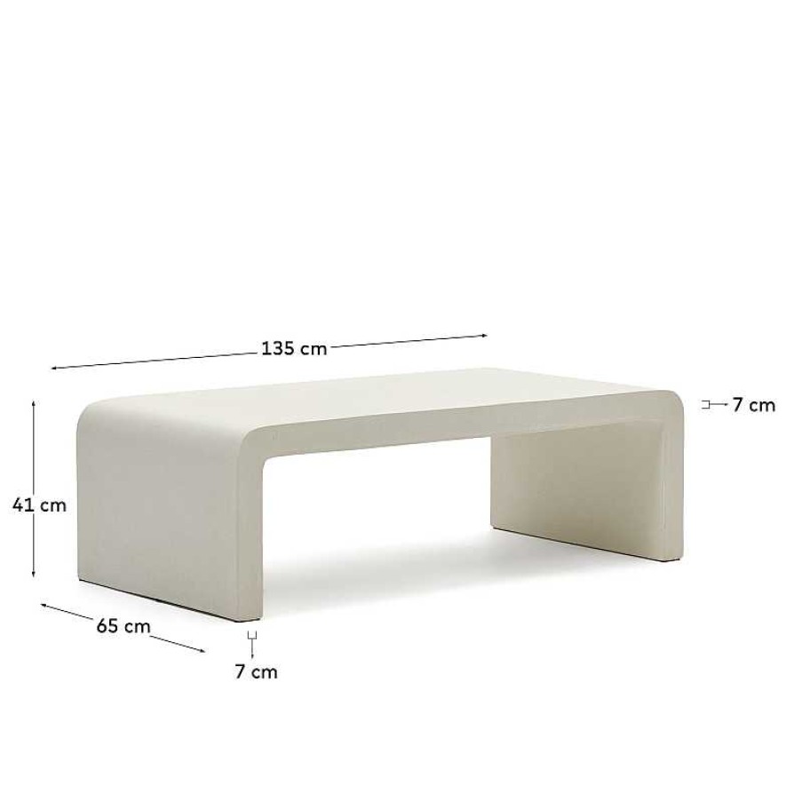 Muebles De Jard N Kave Home | Mesa De Centro Aiguablava De Cemento Blanco 135 X 65 Cm