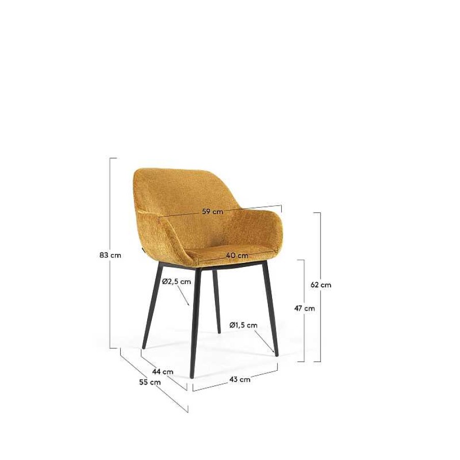 Sillas Kave Home | Silla Konna Chenilla Mostaza