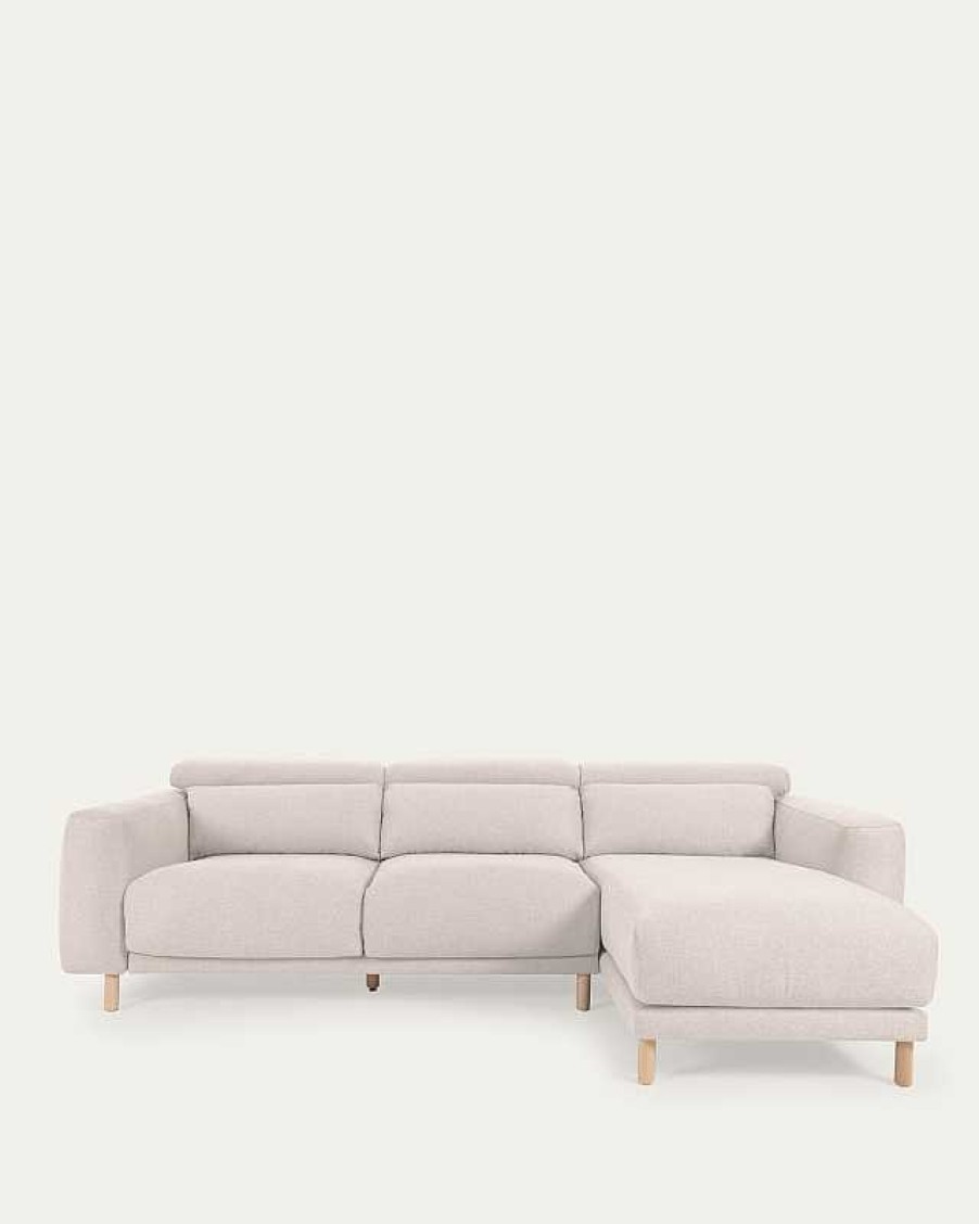 Sof S Kave Home | Sof Singa 3 Plazas Con Chaise Longue Derecho Blanco 296 Cm