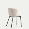 Sillas Kave Home | Silla Ciselia De Chenilla Beige Y Acero Negro