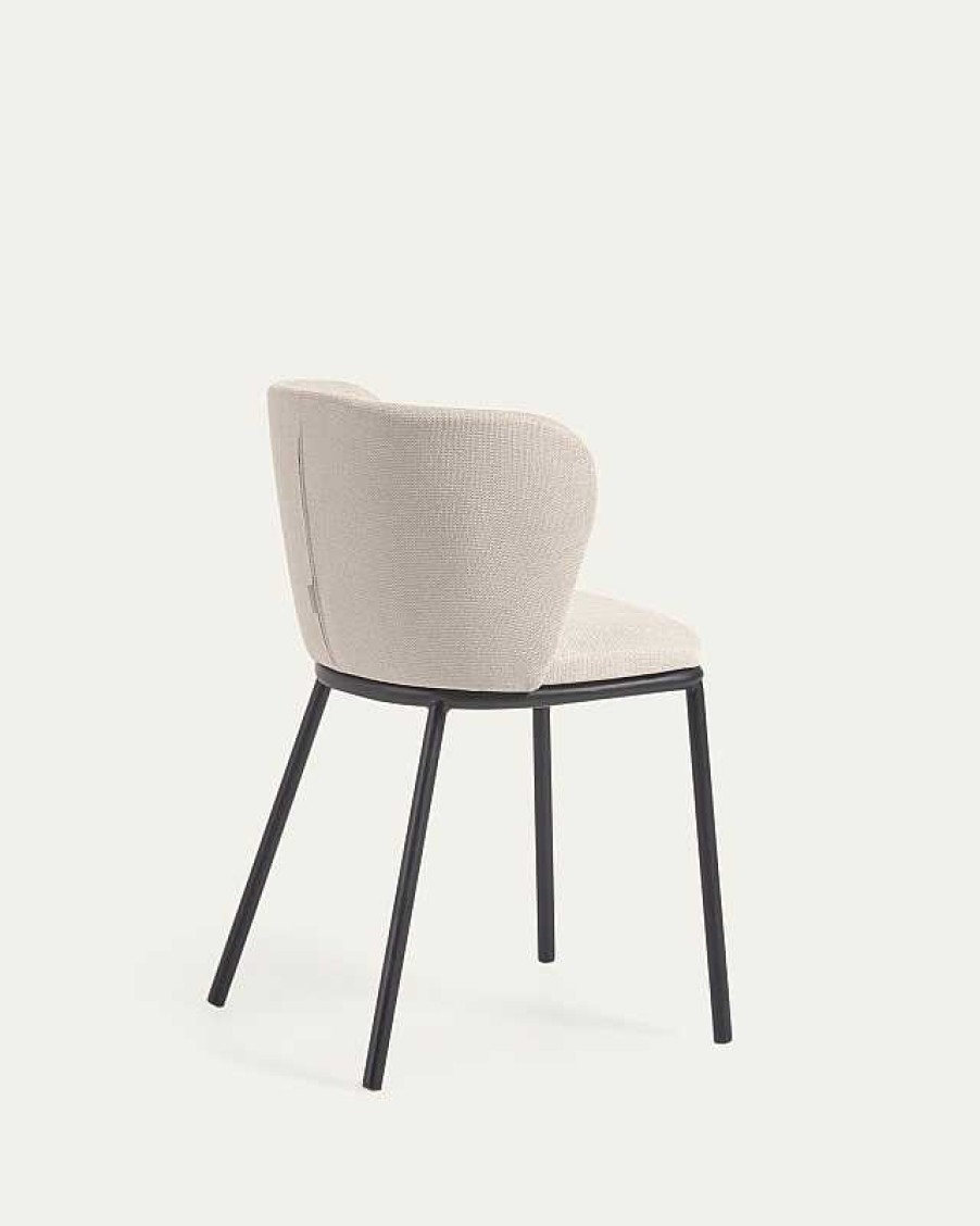 Sillas Kave Home | Silla Ciselia De Chenilla Beige Y Acero Negro