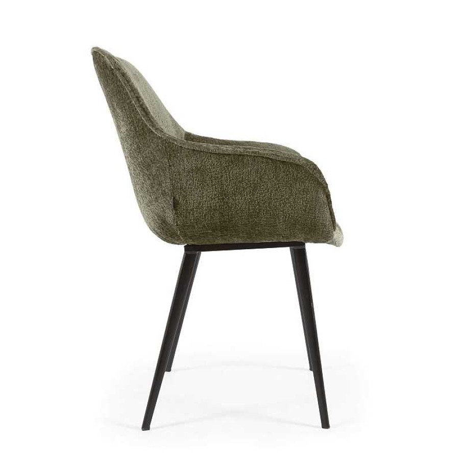 Sillas Kave Home | Silla Amira Chenilla Verde Oscuro