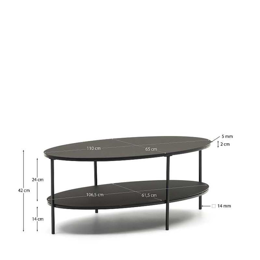 Mesas Kave Home | Mesa De Centro Fideia Cristal Templado Y Metal Acabado Pintado Negro Mate 110 X 65 Cm