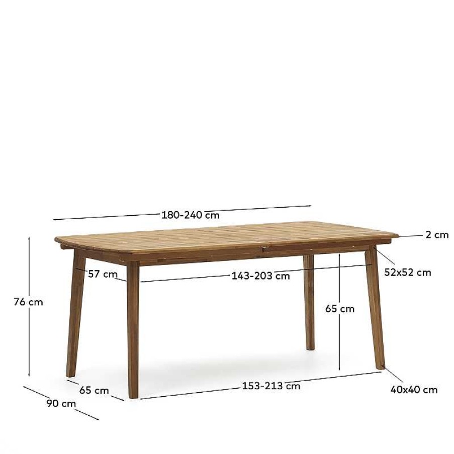 Muebles De Jard N Kave Home | Mesa Extensible De Exterior Thianna De Madera Maciza De Acacia 180 (240) X 90 Cm