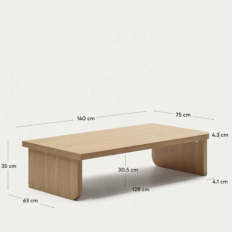 Mesas Kave Home | Mesa De Centro Oaq De Chapa De Roble Con Acabado Natural 140 X 75 Cm