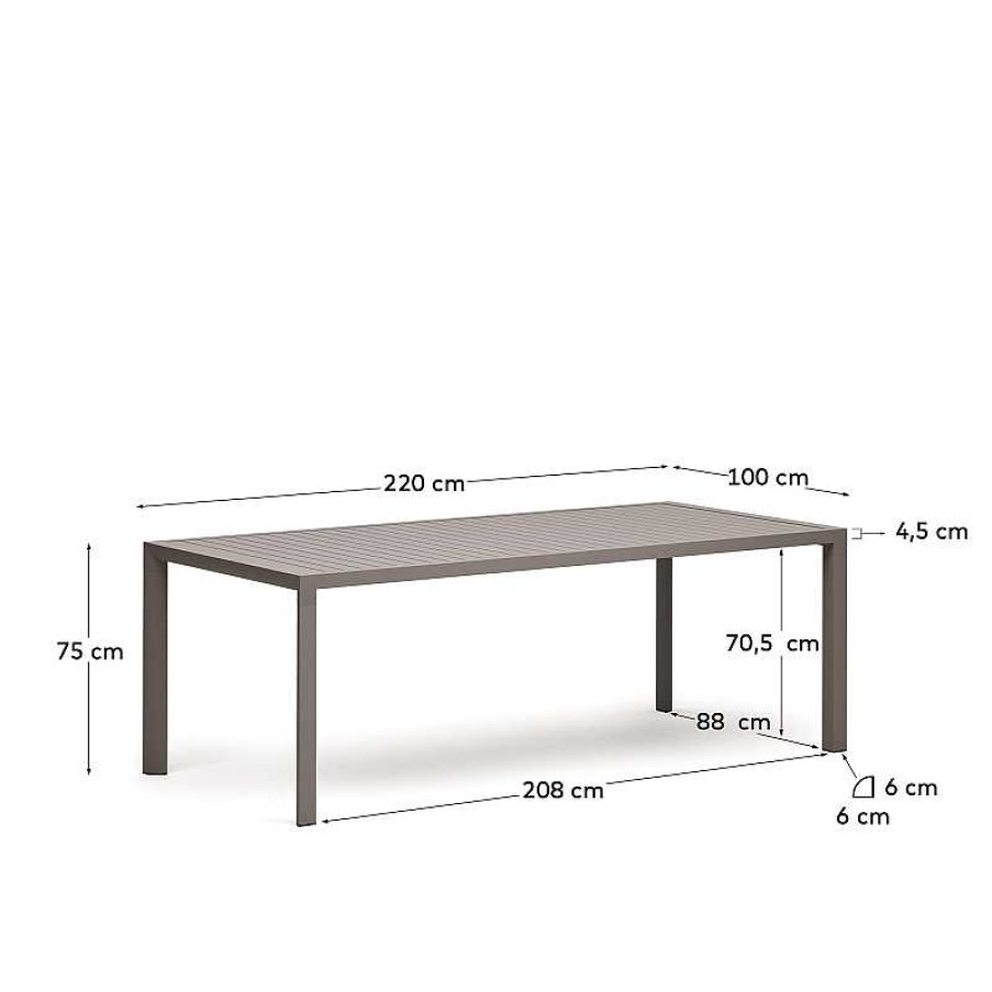 Muebles De Jard N Kave Home | Mesa De Exterior Culip De Aluminio Con Acabado Marr N 220 X 100 Cm