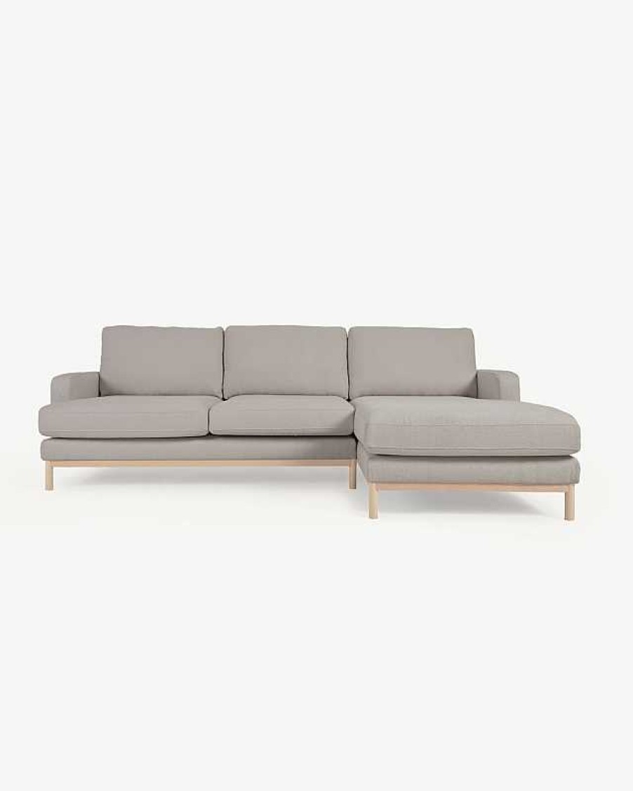 Sof S Kave Home | Sof Mihaela 3 Plazas Con Chaise Longue Derecho De Borrego Gris 264 Cm