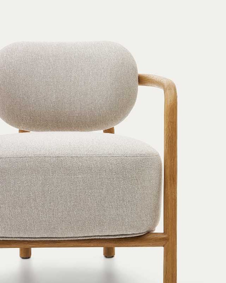 Sillones Kave Home | Butaca Melqui Beige De Madera Maciza De Roble Con Acabado Natural