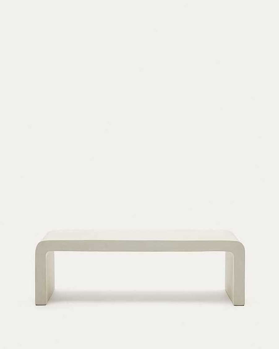 Muebles De Jard N Kave Home | Mesa De Centro Aiguablava De Cemento Blanco 135 X 65 Cm