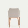 Sillas Kave Home | Silla Croft De Chenilla Beige Y Patas De Madera Maciza De Fresno