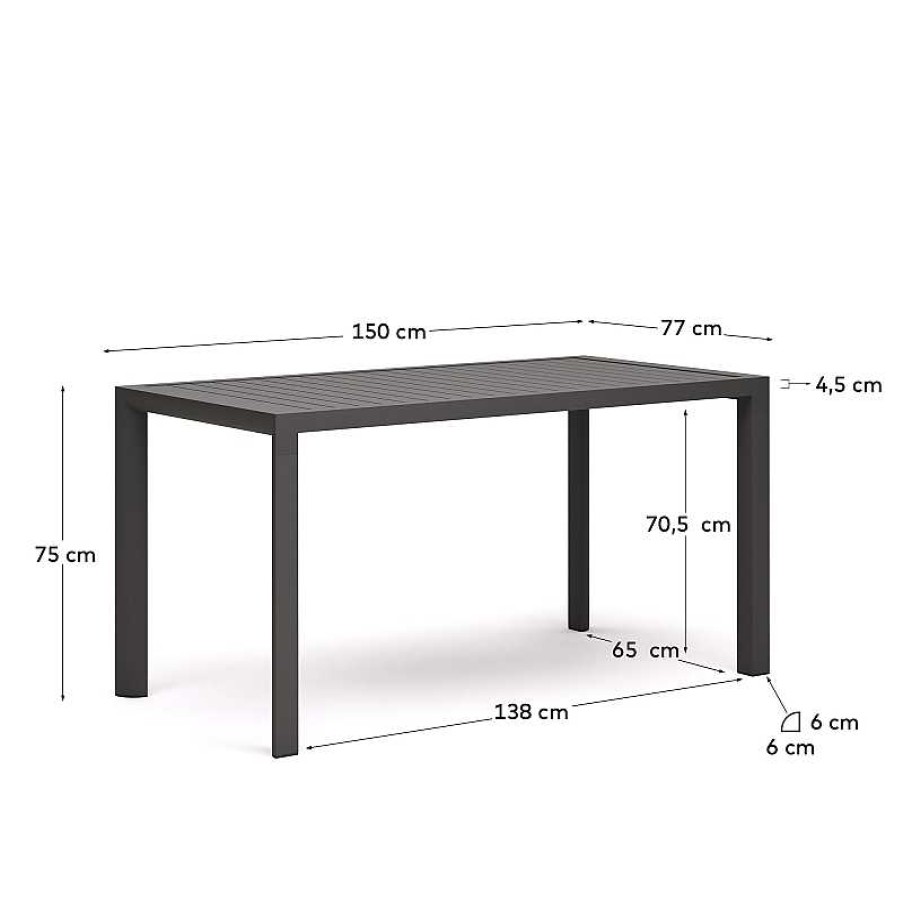 Muebles De Jard N Kave Home | Mesa De Exterior Culip De Aluminio Con Acabado Gris 150 X 77 Cm