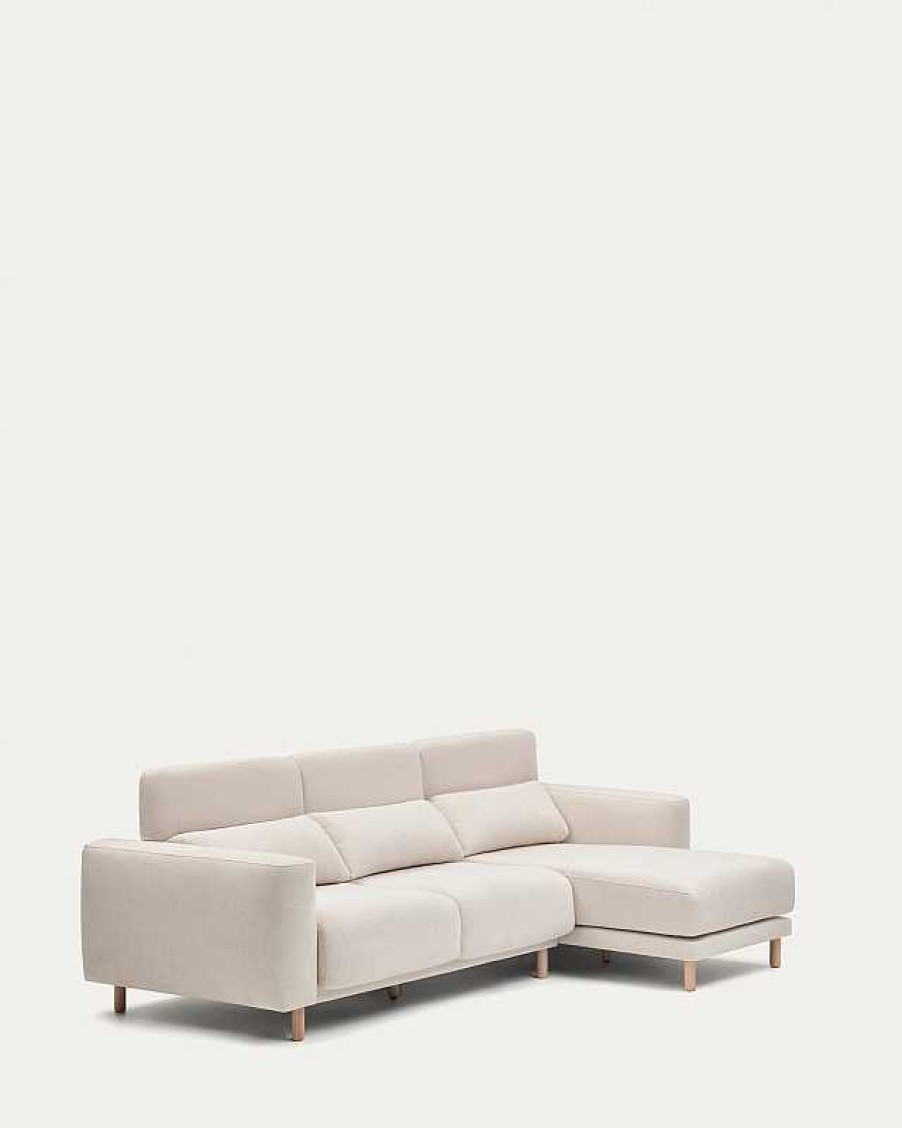 Sof S Kave Home | Sof Singa 3 Plazas Con Chaise Longue Derecho Blanco 296 Cm