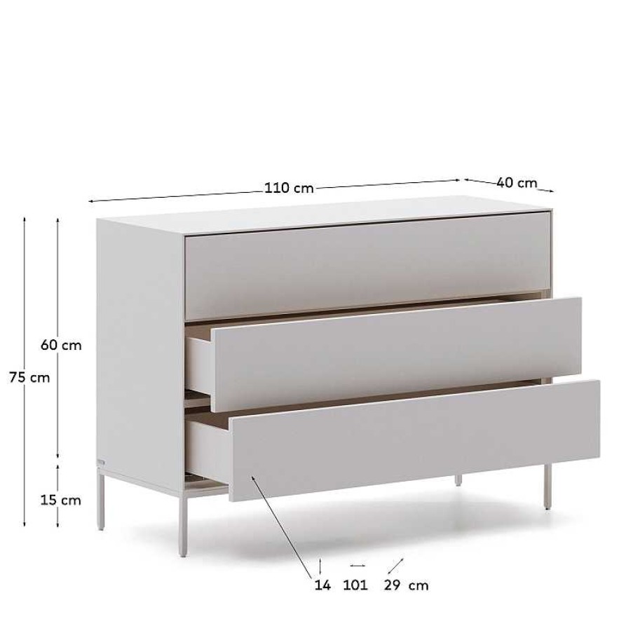 Muebles Kave Home | C Moda Vedrana 3 Cajones Dm Lacado Blanco 110 X 75 Cm