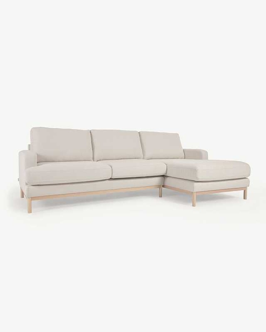 Sof S Kave Home | Sof Mihaela 3 Plazas Con Chaise Longue Derecho De Borrego Blanco 264 Cm