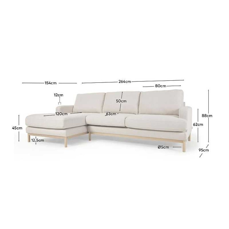 Sof S Kave Home | Sof Mihaela 3 Plazas Con Chaise Longue Izquierdo De Borrego Blanco 264 Cm