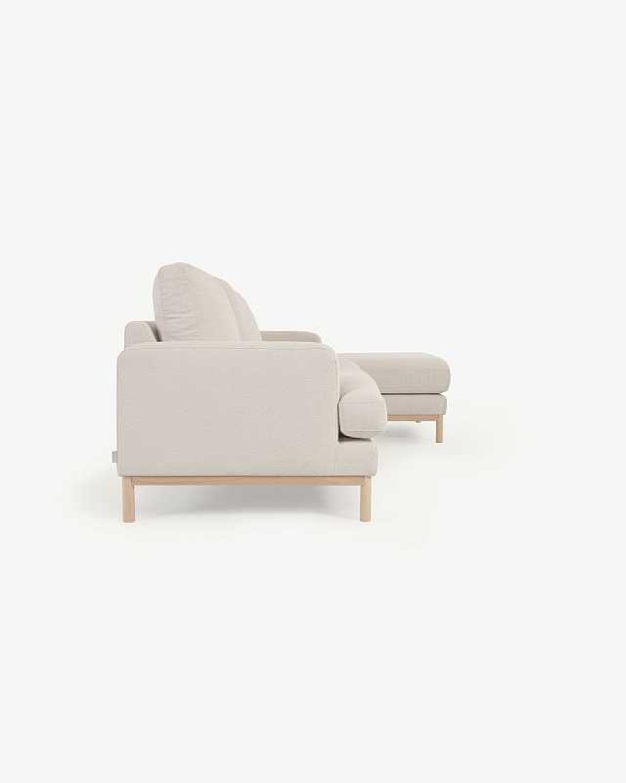 Sof S Kave Home | Sof Mihaela 3 Plazas Con Chaise Longue Derecho De Borrego Blanco 264 Cm