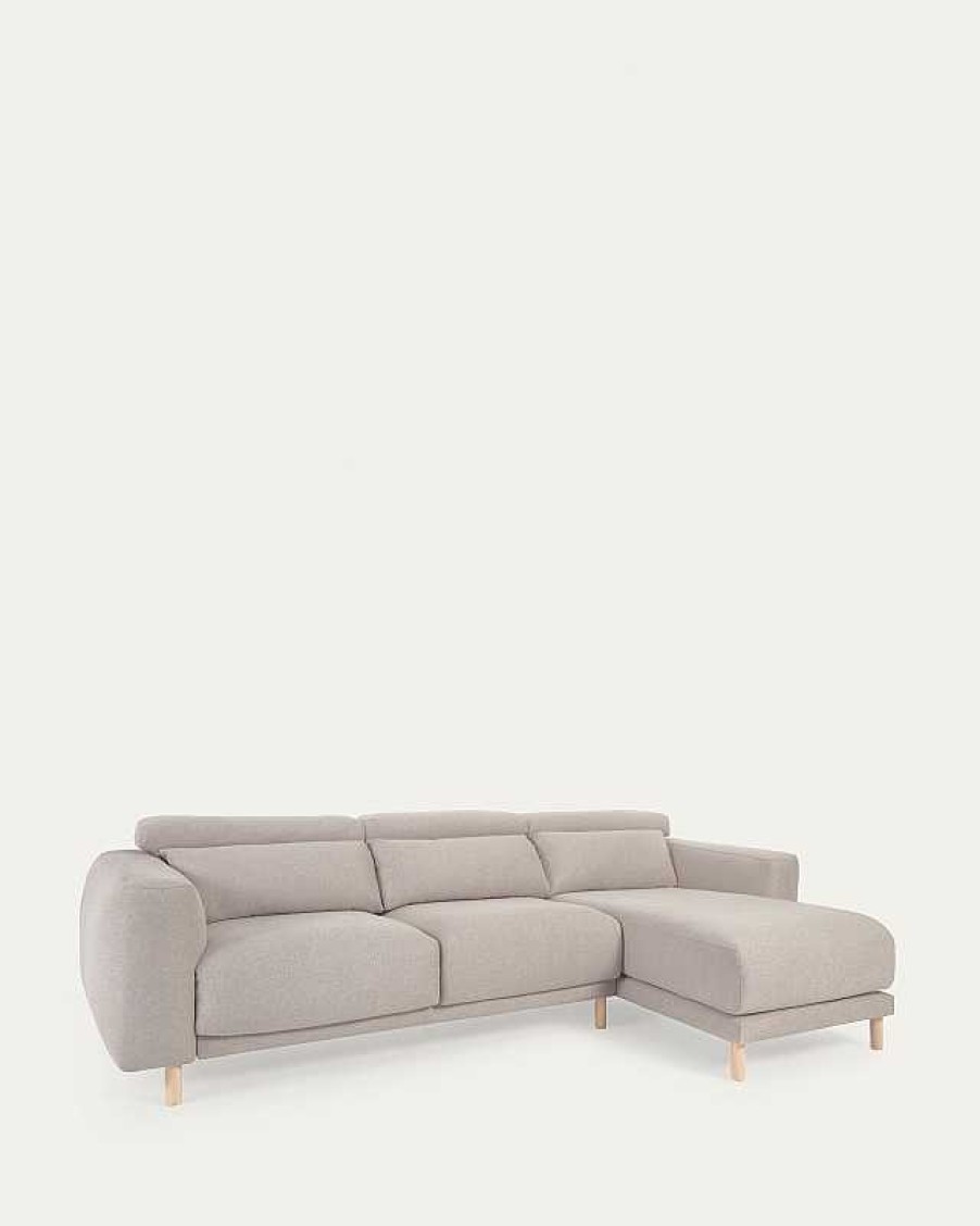 Sof S Kave Home | Sof Singa 3 Plazas Con Chaise Longue Derecho Beige 296 Cm