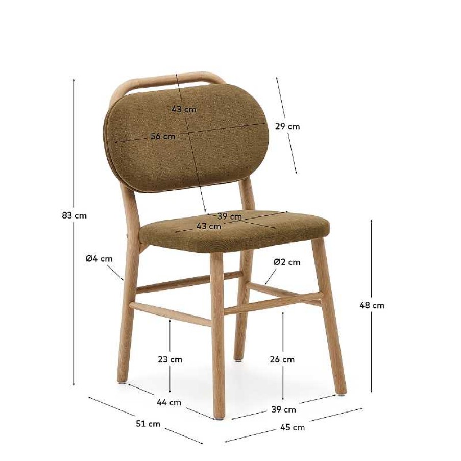 Sillas Kave Home | Silla Helda De Chenilla Verde Y Madera Maciza De Roble