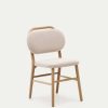 Sillas Kave Home | Silla Helda De Chenilla Beige Y Madera Maciza De Roble