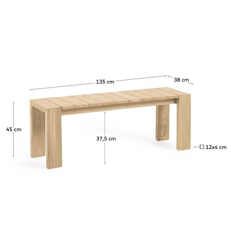 Muebles De Jard N Kave Home | Banco De Exterior Victoire De Madera Maciza De Teca 135 Cm