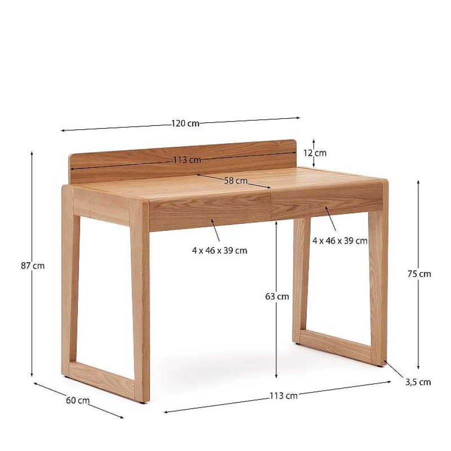 Mesas Kave Home | Escritorio Arandu De Chapa Y Madera Maciza De Fresno 120 X 60 Cm