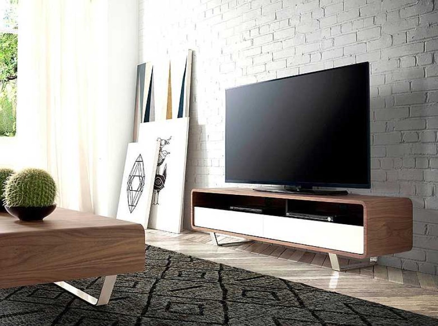 Muebles Angel Cerdá | Mueble Tv Nogal Cajones Blancos