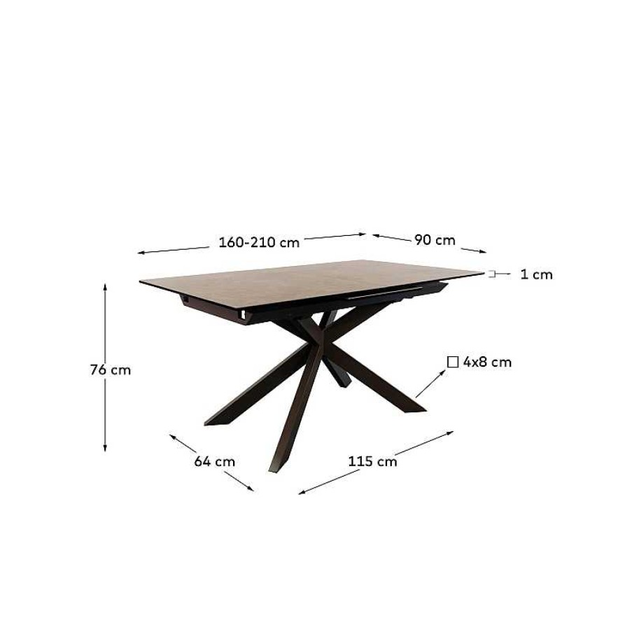 Mesas Kave Home | Mesa Extensible Atminda Porcel Nico Y Patas De Acero Acabado Marr N 160(210)X90 Cm