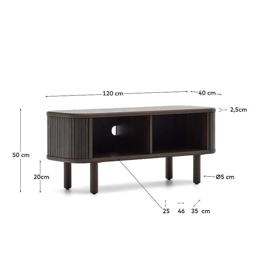 Muebles Kave Home | Mueble Tv Mailen 2 Puertas En Chapa De Fresno Con Acabado Oscuro 120 X 50 Cm