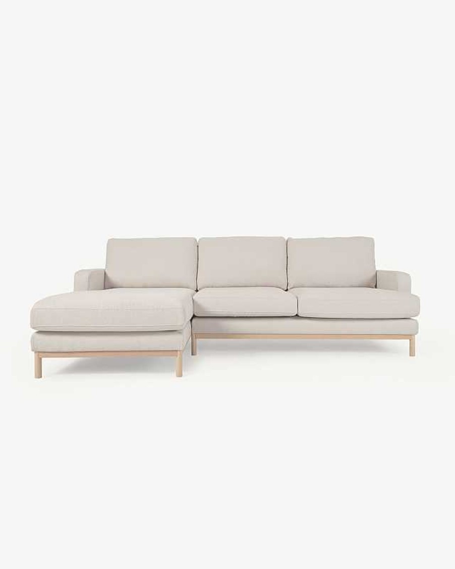 Sof S Kave Home | Sof Mihaela 3 Plazas Con Chaise Longue Izquierdo De Borrego Blanco 264 Cm