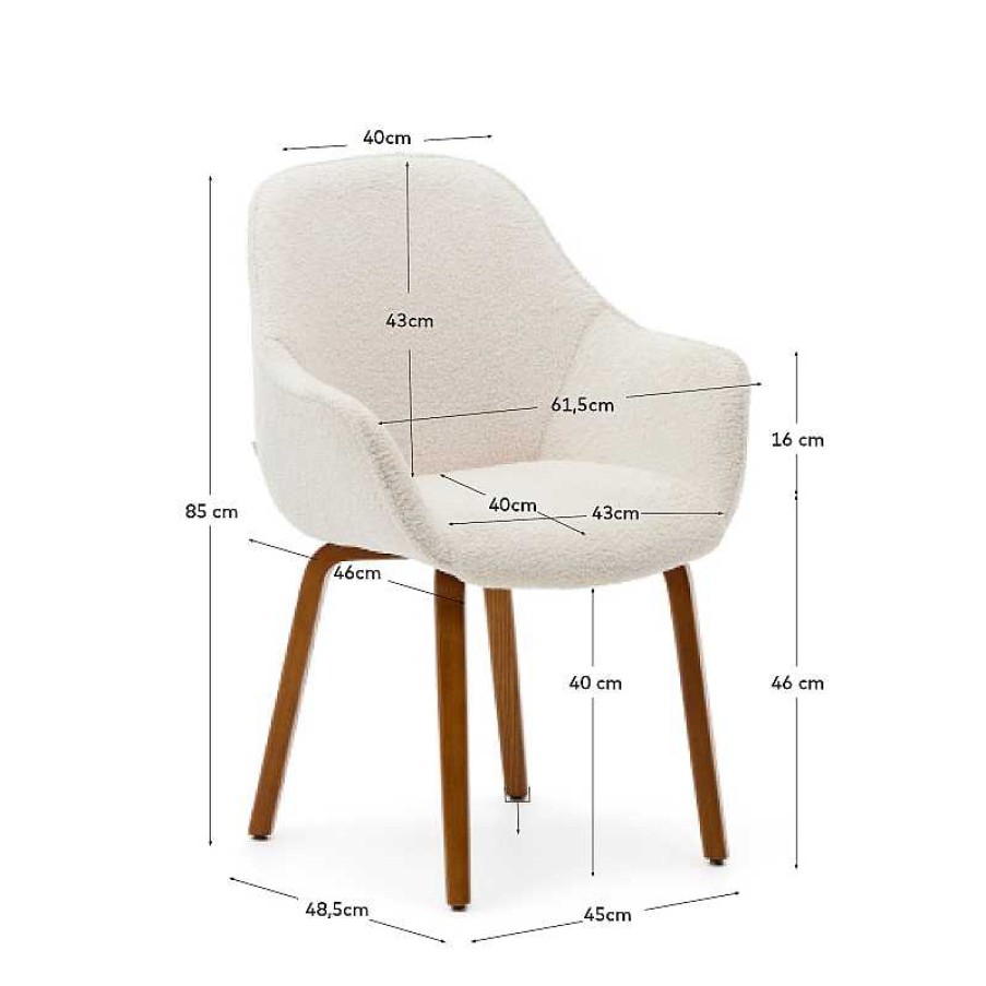 Sillas Kave Home | Silla Aleli De Borreguito Blanco Y Patas De Madera Maciza De Fresno Con Acabado Nogal