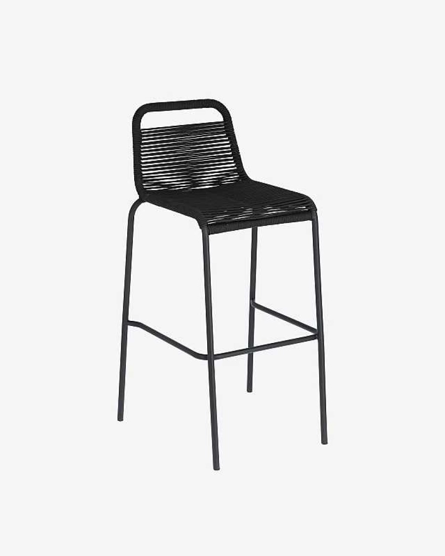 Muebles De Jard N Kave Home | Taburete Bar Lambton De Cuerda Negro Y Acero Con Acabado Negro Altura 74 Cm