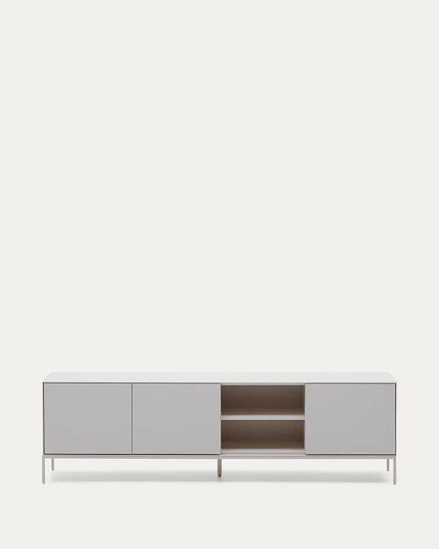 Muebles Kave Home | Mueble De Tv Vedrana 3 Puertas Dm Lacado Blanco 195 X 55 Cm