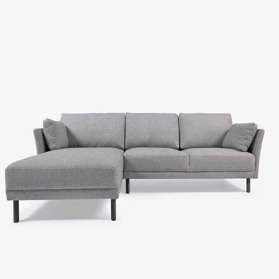 Sof S Kave Home | Sof Gilma Chaiselongue Izquierdo Gris Claro Y Patas Negro