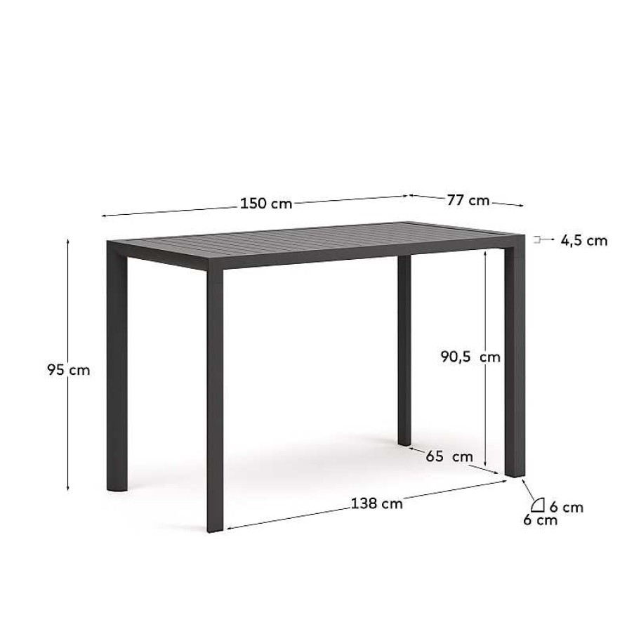 Muebles De Jard N Kave Home | Mesa De Exterior Alta Culip De Aluminio Con Acabado Gris 150 X 77 Cm