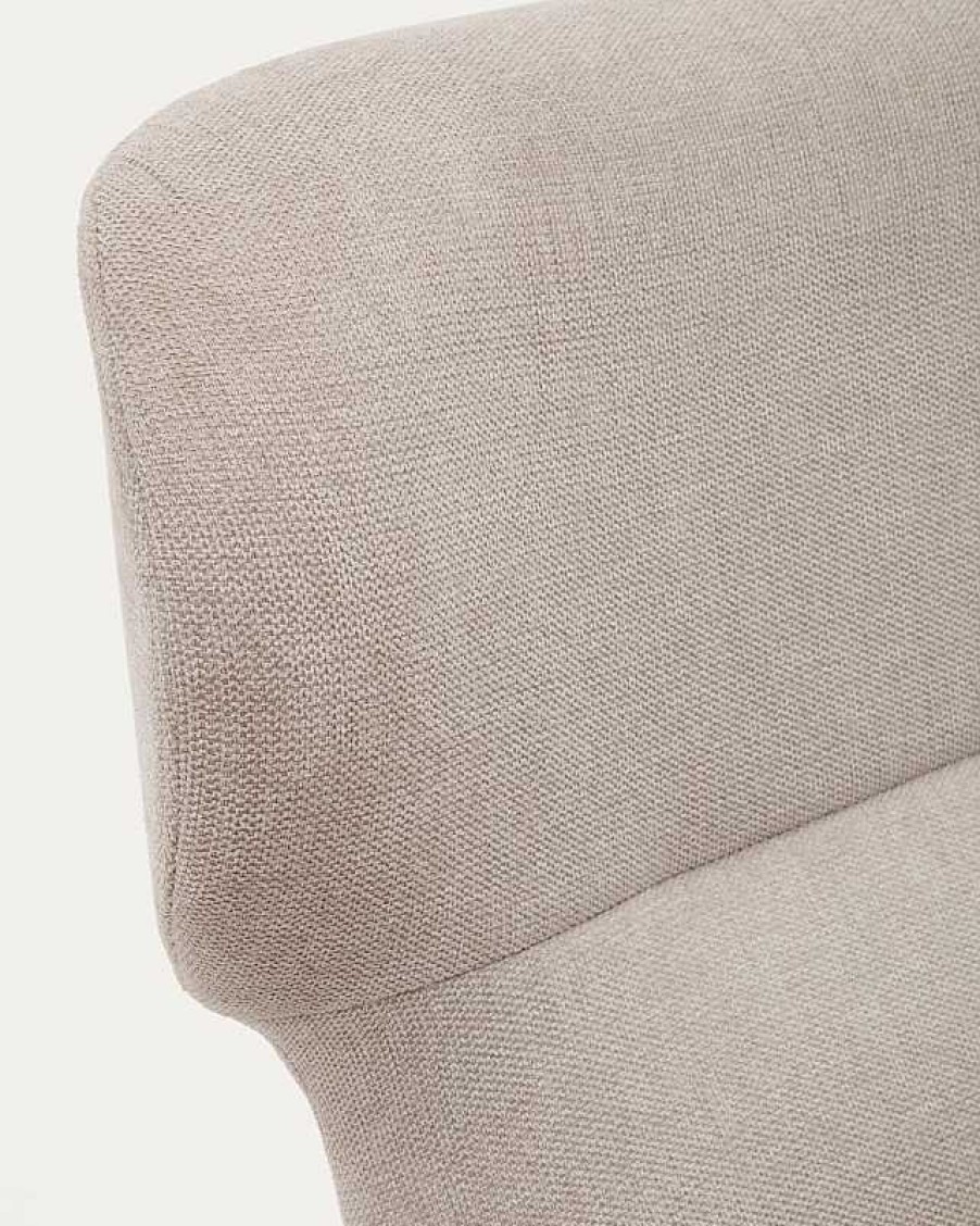 Sillones Kave Home | Butaca Belina De Chenilla Beige Y Acero Con Acabado Blanco