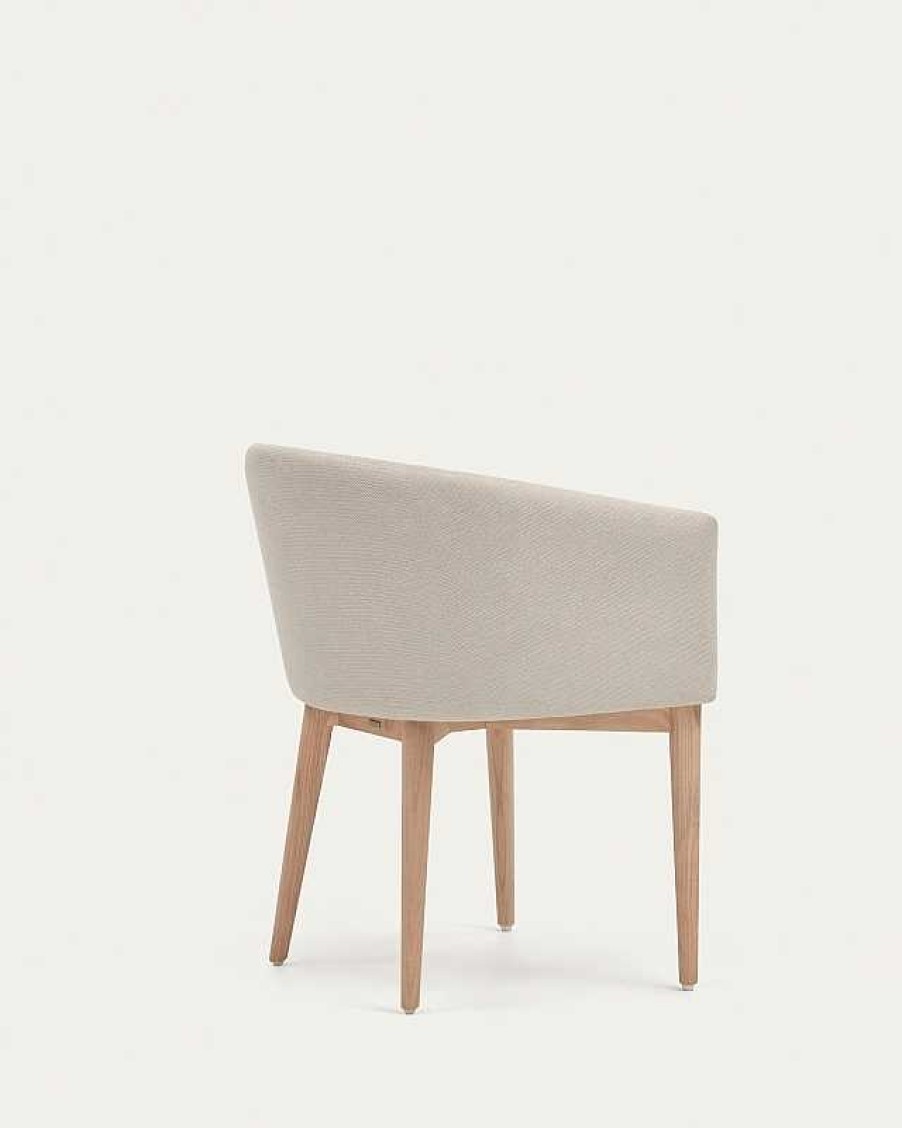 Sillas Kave Home | Silla Harlan De Chenilla Beige Y Patas De Madera Maciza De Fresno