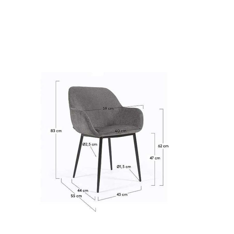 Sillas Kave Home | Silla Konna Chenilla Gris Oscuro