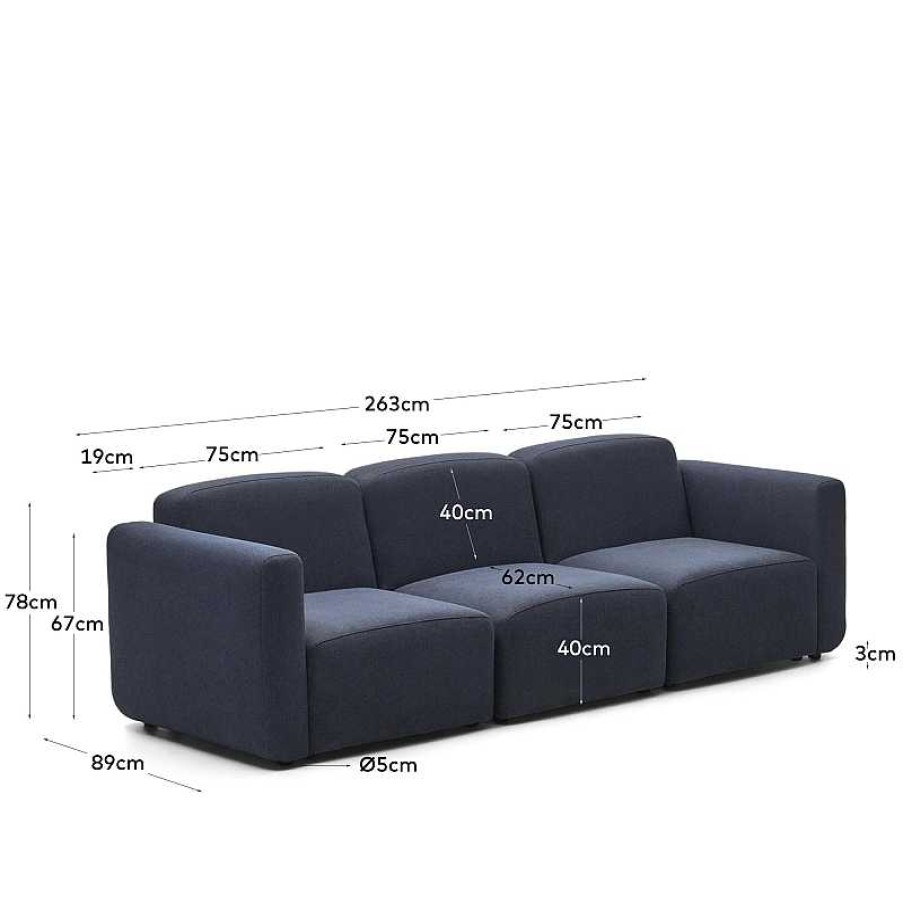 Sof S Kave Home | Sof Modular Neom 3 Plazas Azul 263 Cm