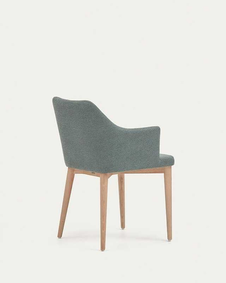 Sillas Kave Home | Silla Croft De Chenilla Verde Oscuro Y Patas De Madera Maciza De Fresno