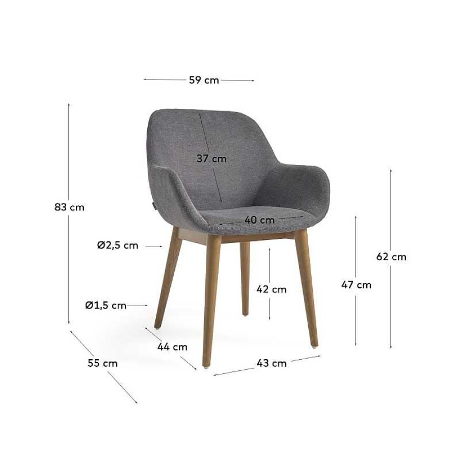 Sillas Kave Home | Silla Konna Gris Oscuro Y Patas De Madera Maciza De Fresno Acabado Oscuro