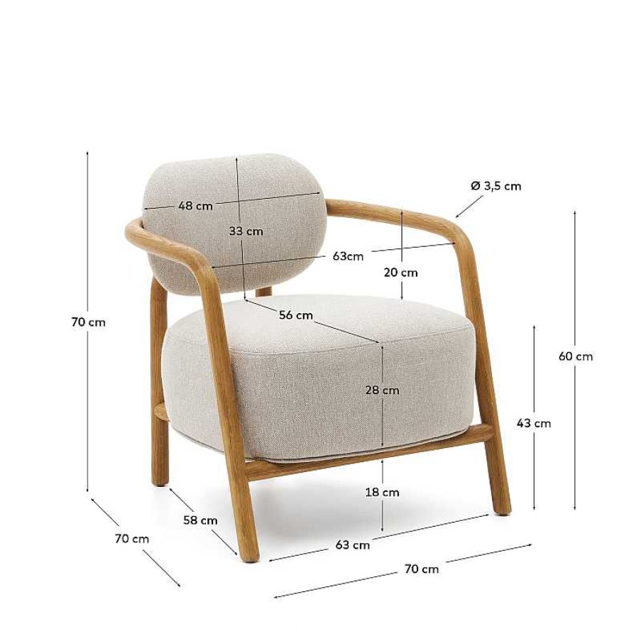 Sillones Kave Home | Butaca Melqui Beige De Madera Maciza De Roble Con Acabado Natural