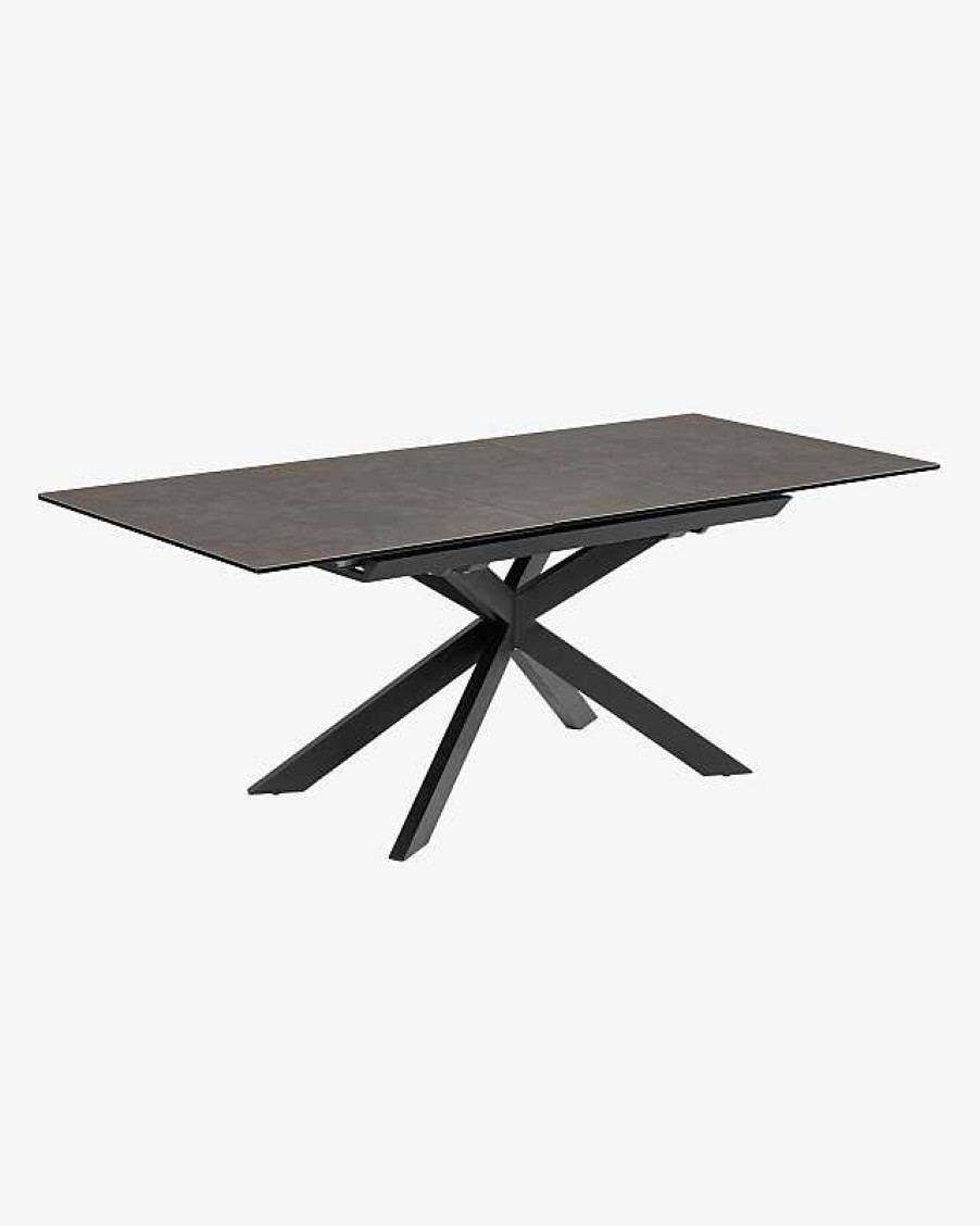 Mesas Kave Home | Mesa Extensible Atminda Porcel Nico Patas Acero Acabado Negro 160 (210) X 90 Cm