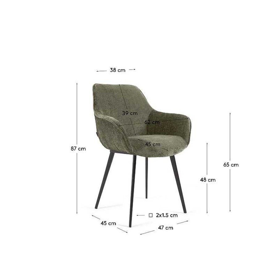 Sillas Kave Home | Silla Amira Chenilla Verde Oscuro