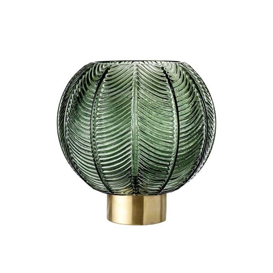 Decoraci N Bloomingville Jarrones | Jarr N Cristal Green Leaf