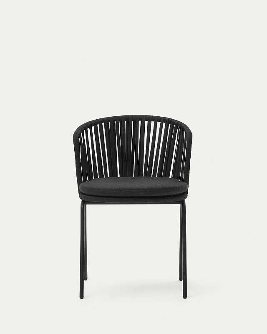 Muebles De Jard N Kave Home | Silla Exterior Saconca De Cuerda Y Acero Con Acabado Pintado Negro